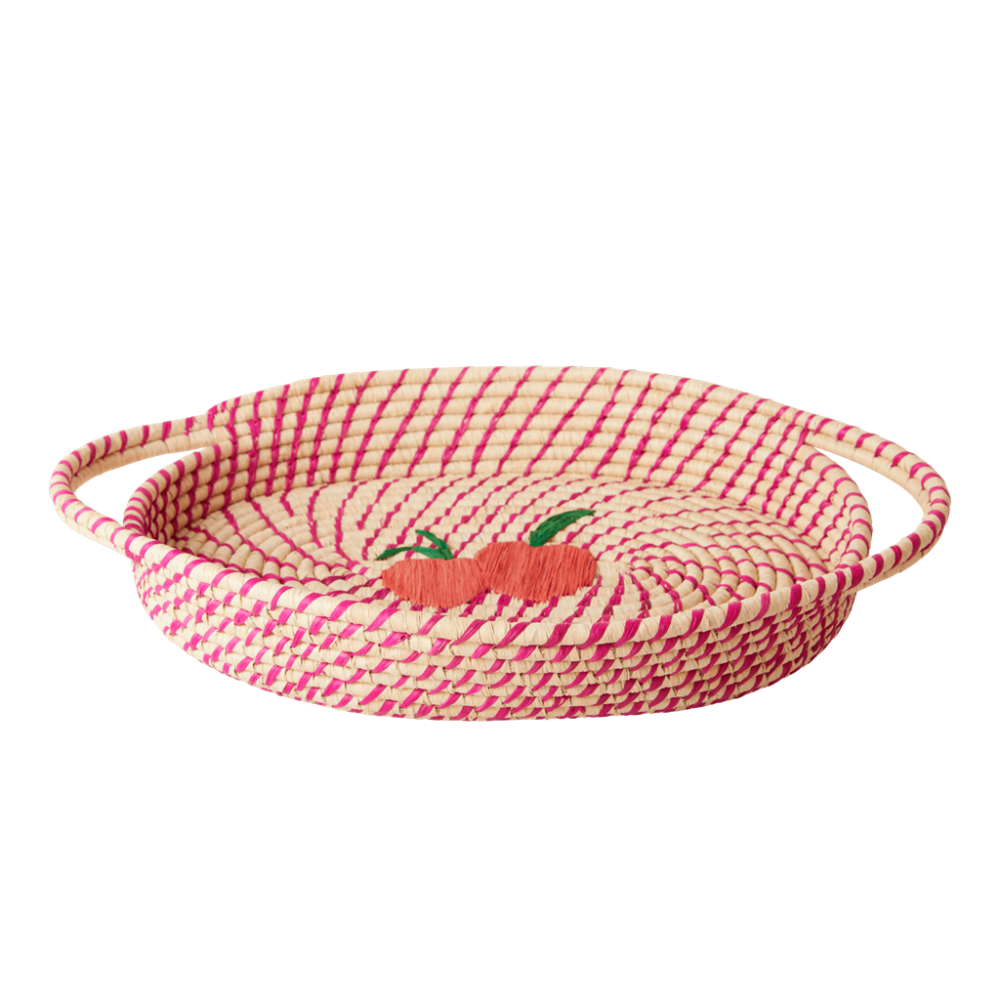 Raffia Oval Basket with Embroidered Peaches By Rice DK